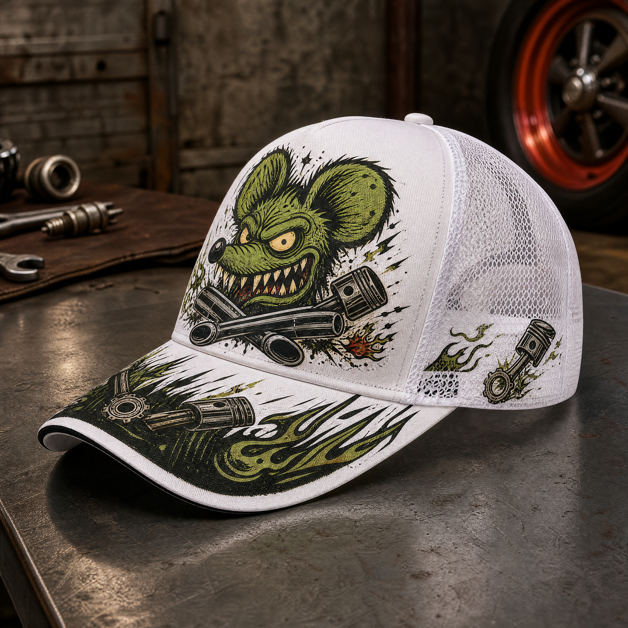 Green Monster Engine Graphic Trucker Hat